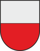 Das Bild zeigt ein Wappen das oberhalb zur Hälfte weiß und unterhalb zur Hälfte rot gefärbt ist.