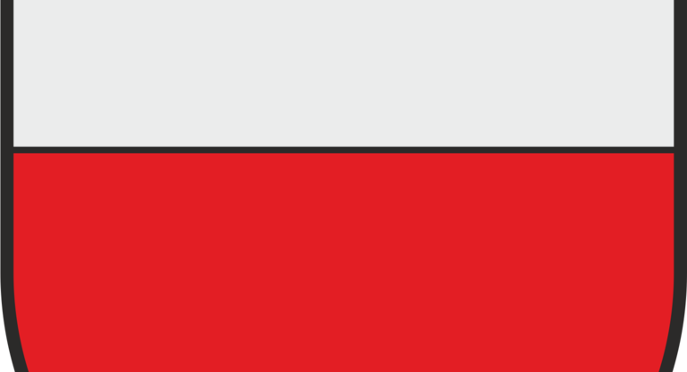 Das Bild zeigt ein Wappen das oberhalb zur Hälfte weiß und unterhalb zur Hälfte rot gefärbt ist.